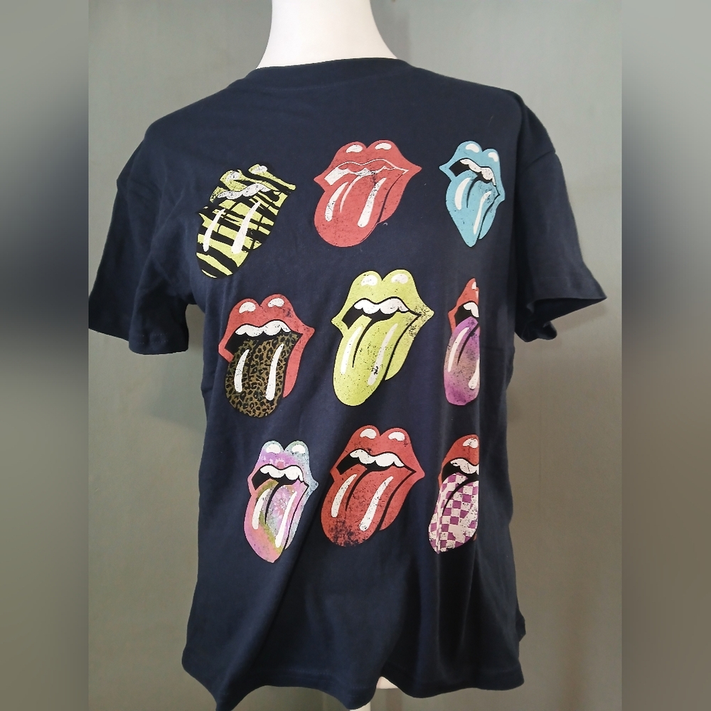 The Rolling Stones Black Tee w/ Colorful Tongue Graphics | Size XS